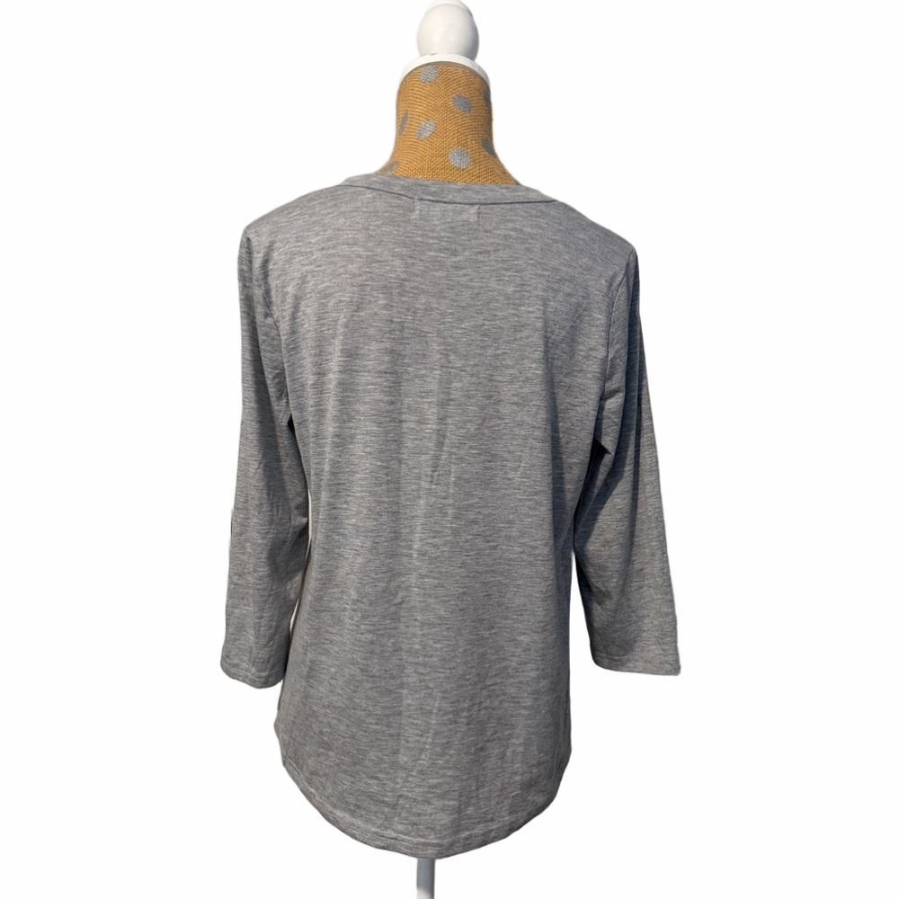 Gray Embellished 3/4 Sleeve Women's Top - Picture 2 of 3